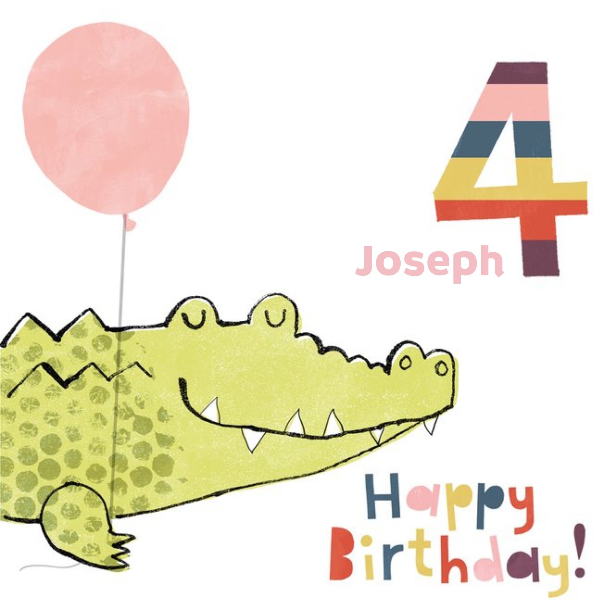 Moonpig Crocodile With Balloon Personalised Happy 4th Birthday Card