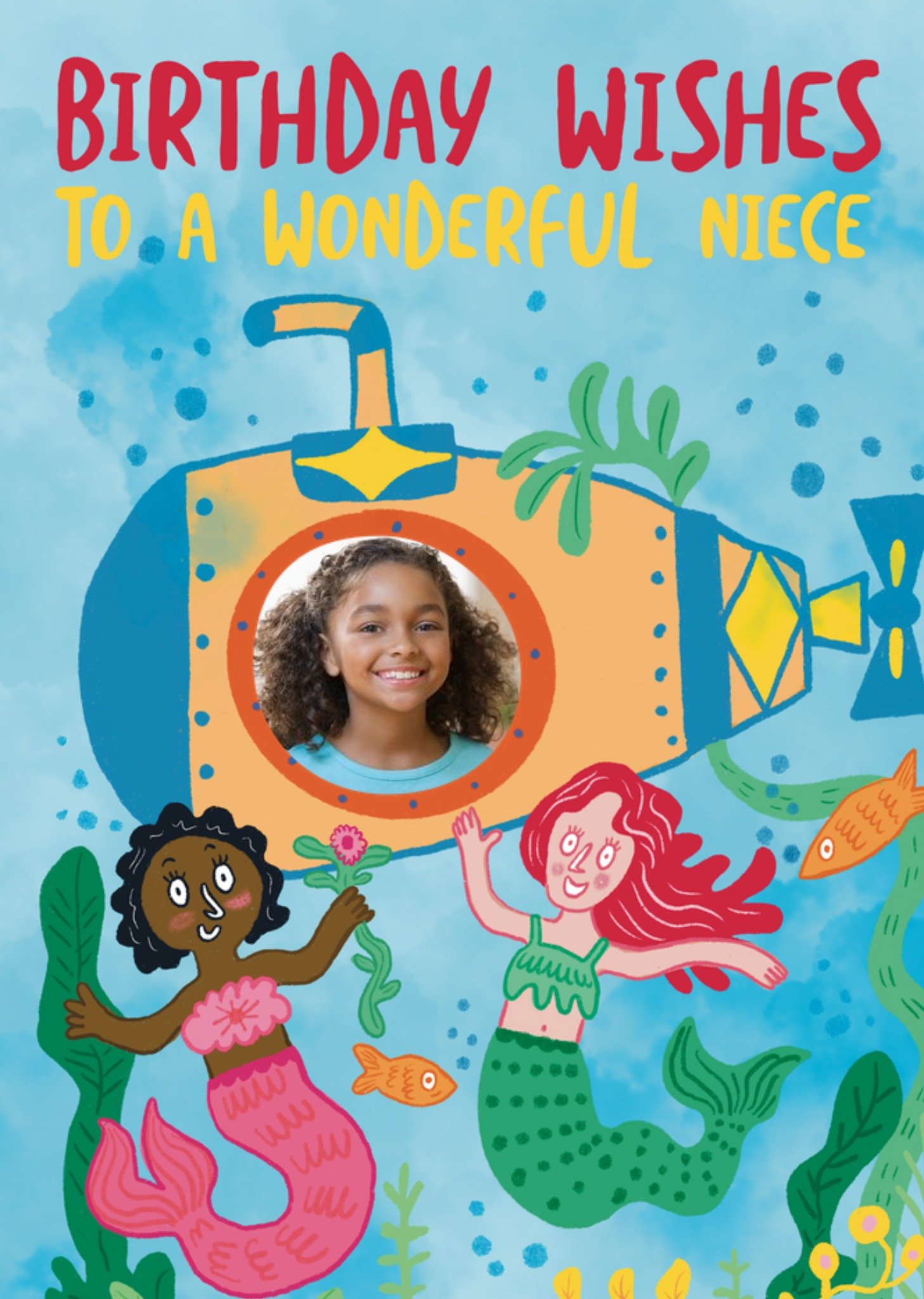 Moonpig Underwater Themed Illustration With Mermaids And A Submarine Niece's Photo Upload Birthday C