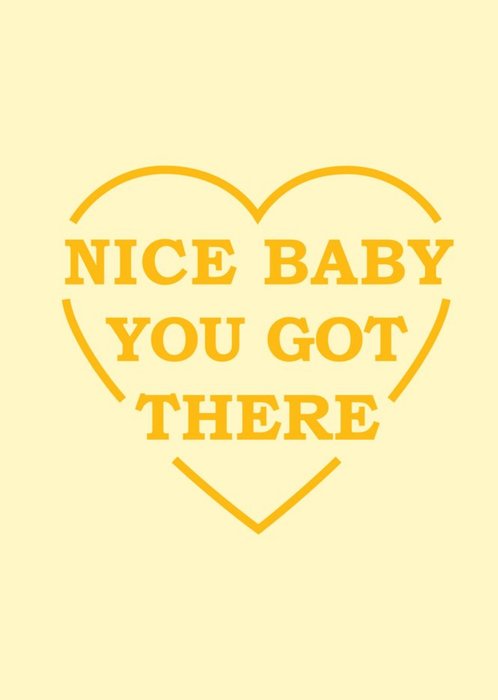 Orange Typography Inside A Heart Shape On A Yellow Background New Baby Congratulations Card