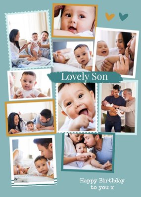 Modern Photo Upload Collage Lovely Son Birthday Card