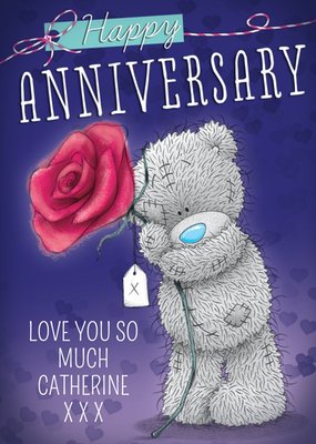 Me To You Tatty Teddy Big Rose Personalised Happy Anniversary Card