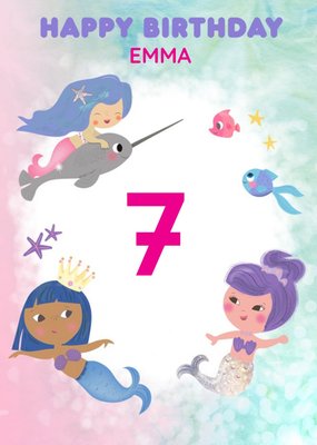 Pigment Mermaids Fish Party Magic 7th Ocean Seventh Birthday Card