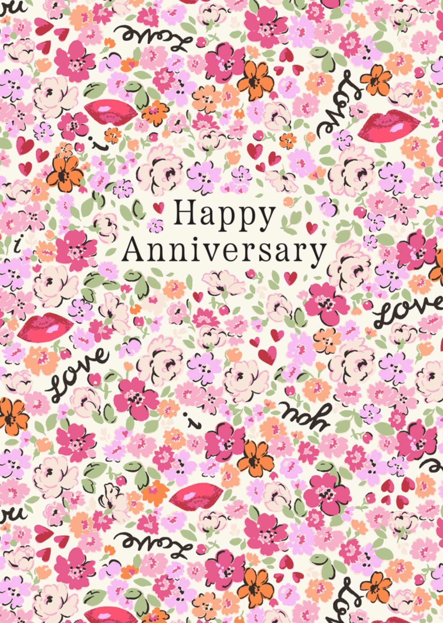 Happy Anniversary Floral & Lips Illustrated Cath Kidston Card