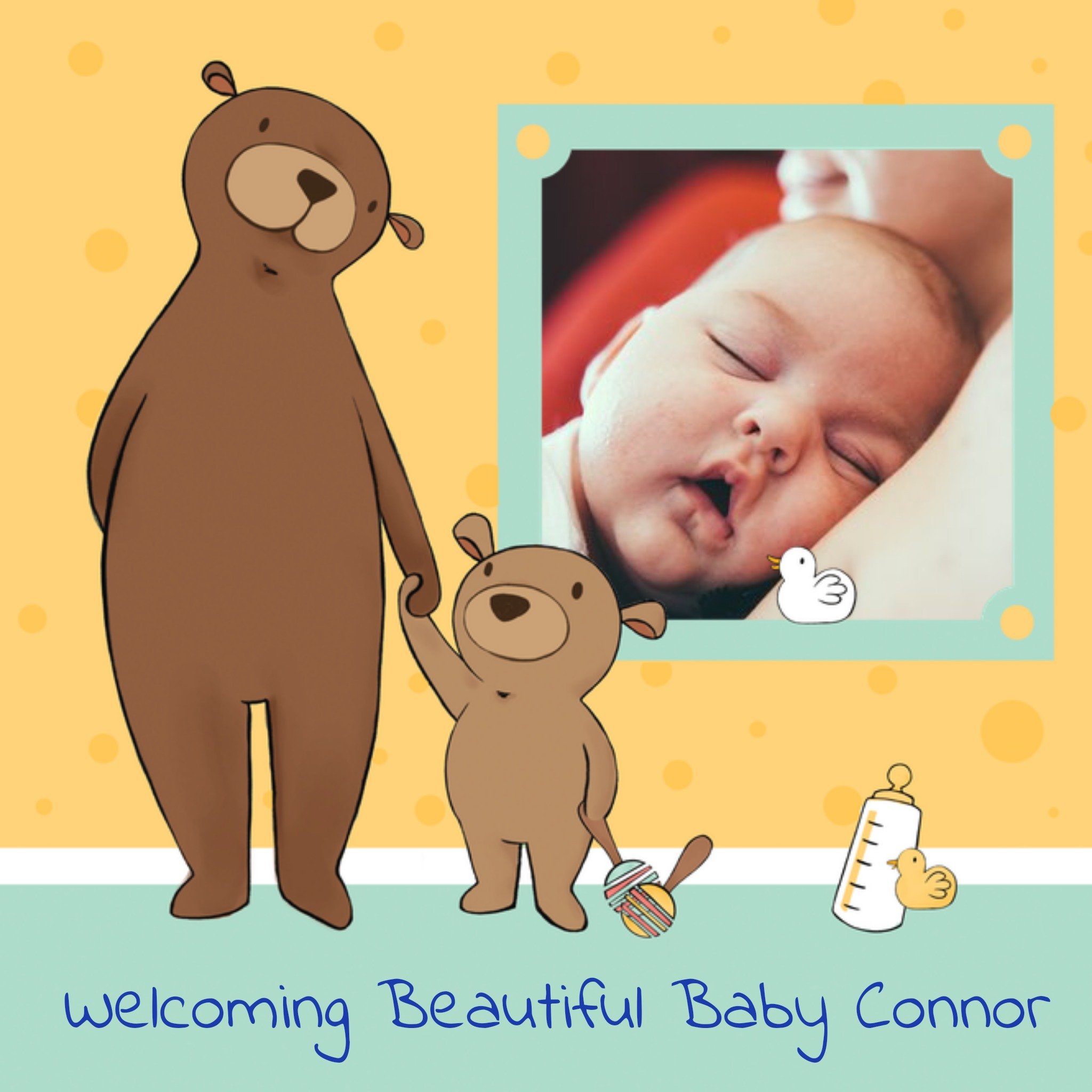 Moonpig Paw-Holding Bears New Baby Boy Photo Card