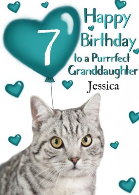 Photo Of Cat With Birthday Balloons Granddaughter 7th Birthday Card