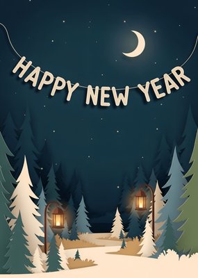 Happy New Year Forest Night Scene Card