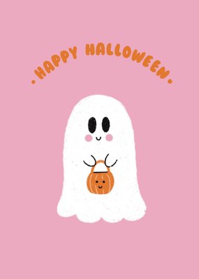 Cute Ghost Trick Or Treating Halloween Card 