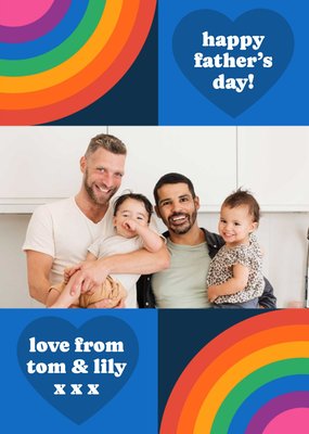 Retro Typography With Rainbows And Hearts Father's Day Photo Upload Card