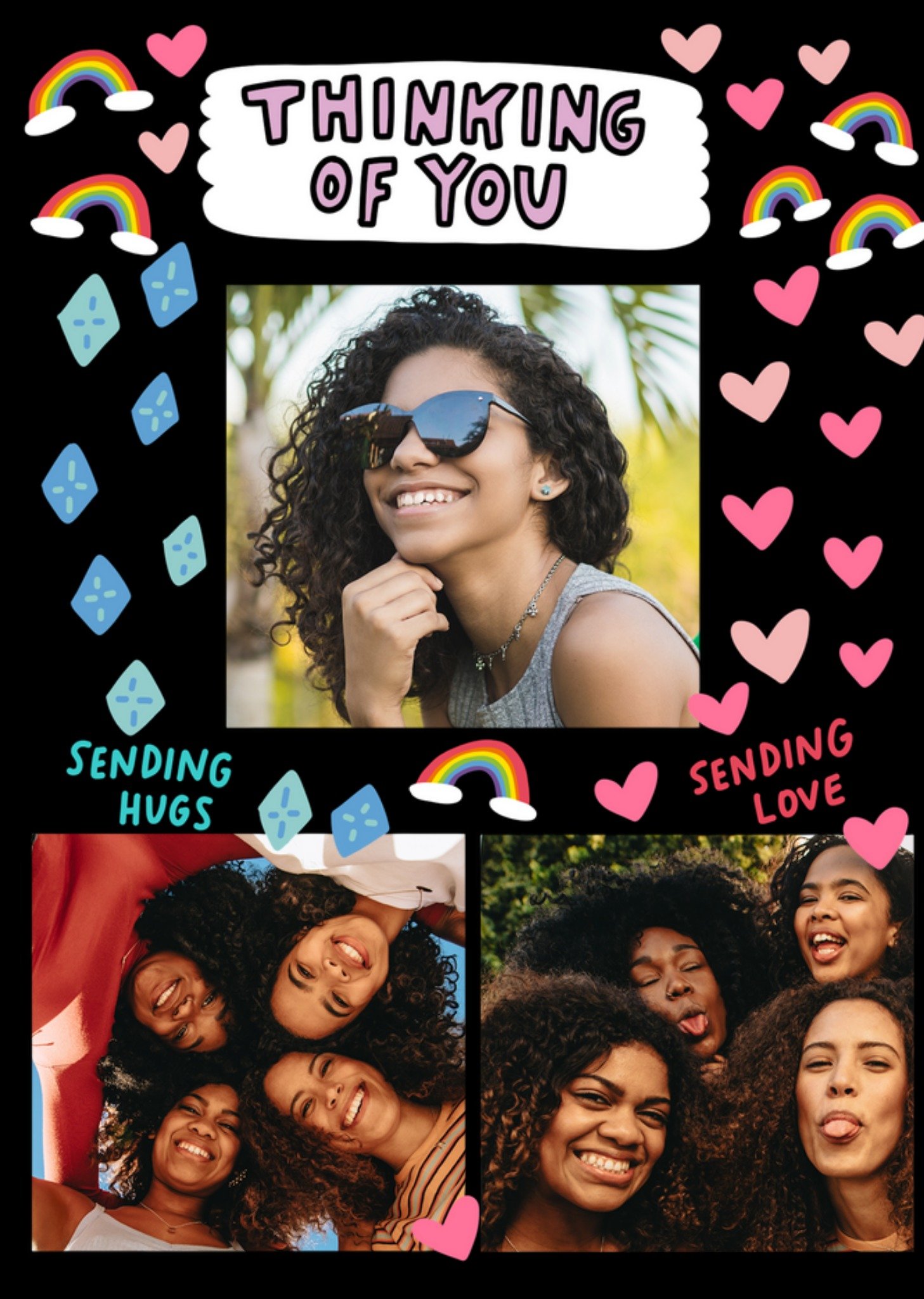 Moonpig Sending Hugs And Love Thinking Of You Photo Upload Card, Large