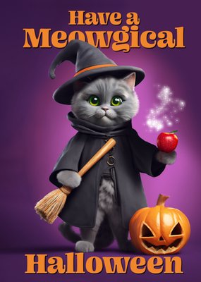 Cute Witch Cat Meowgical Halloween Card