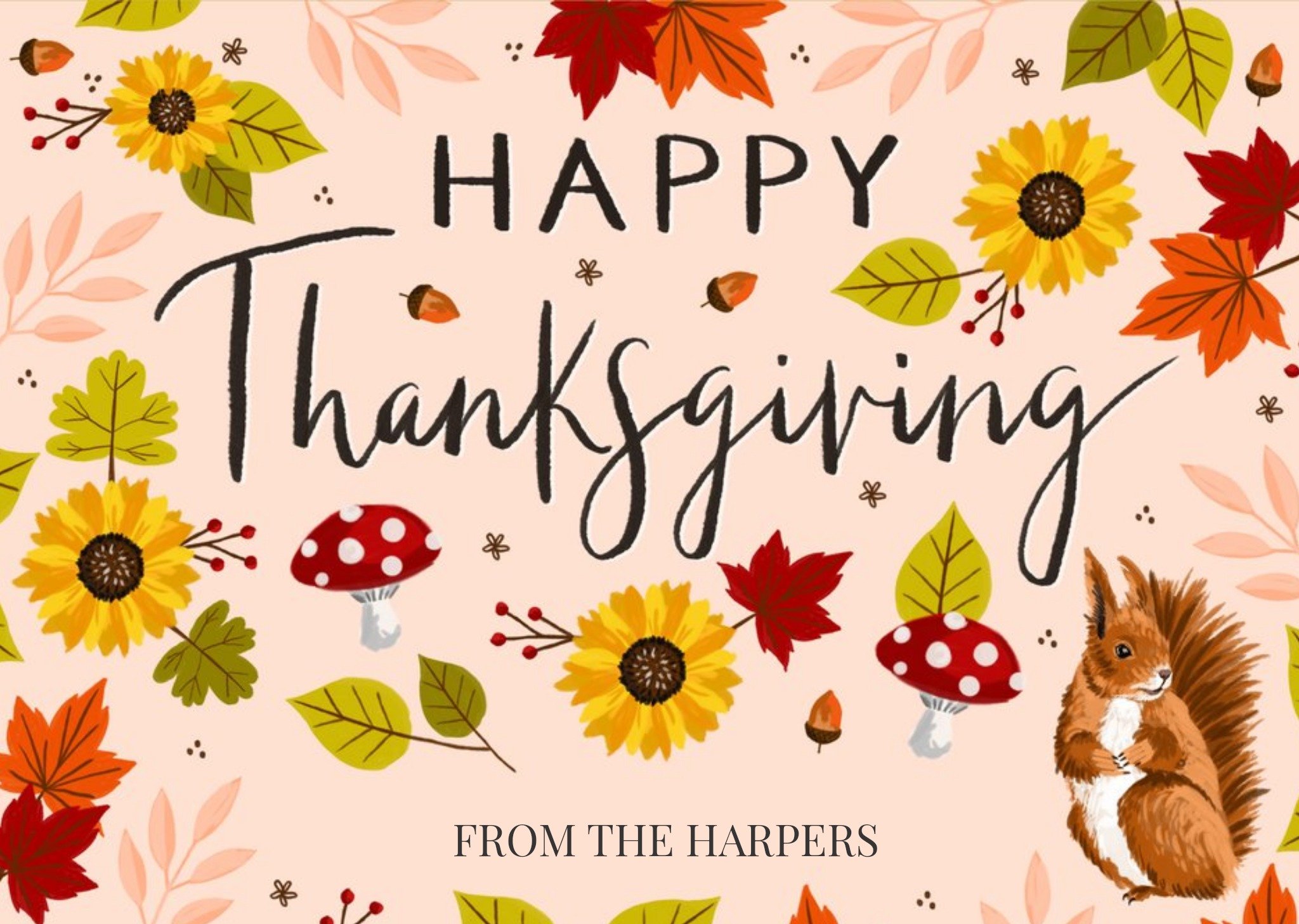Okey Dokey Design Happy Thanksgiving From The Family Floral Card