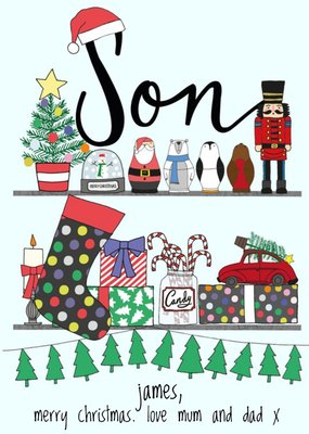 Shelfie Merry Christmas Son Personalised Card