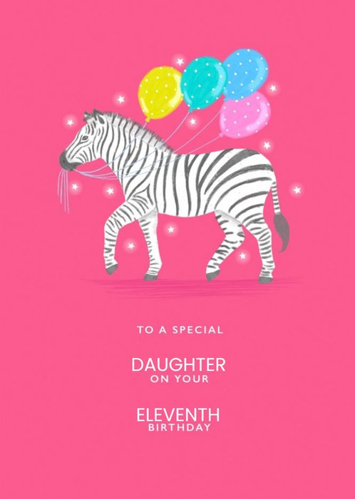 Zebra With Balloons Pink Birthday Card