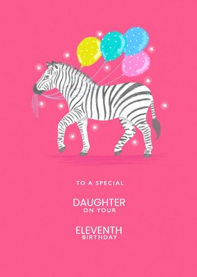 Zebra With Balloons Pink Birthday Card