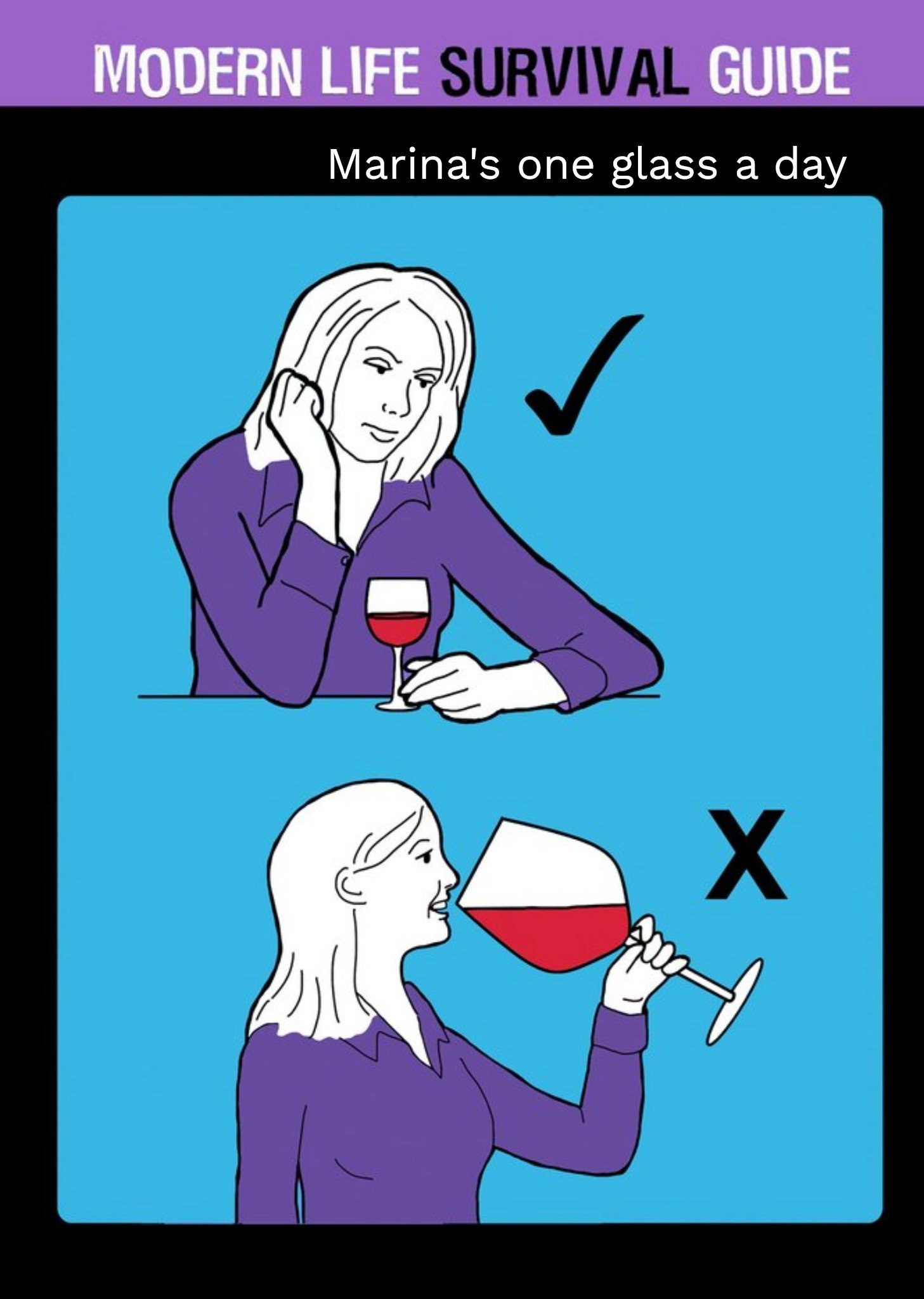 Moonpig Personalised Modern Life One Glass Of Wine A Day Survival Guide Card