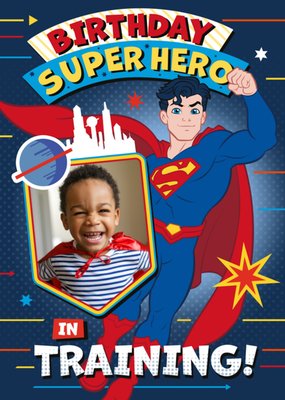 Superman Super Hero In Training Photo Upload Birthday Card