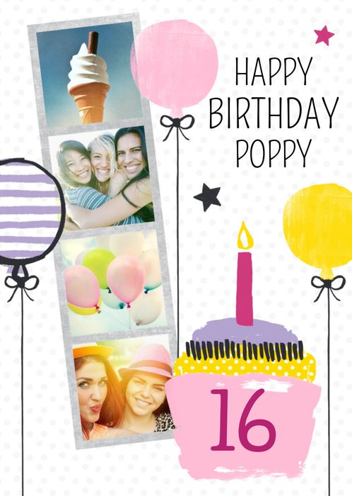 Cake And Candles Personalised Photo Upload Happy 16th Birthday Card