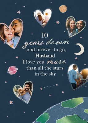 10 Years Down And Forever To Go Photo Upload Husband Anniversary Card