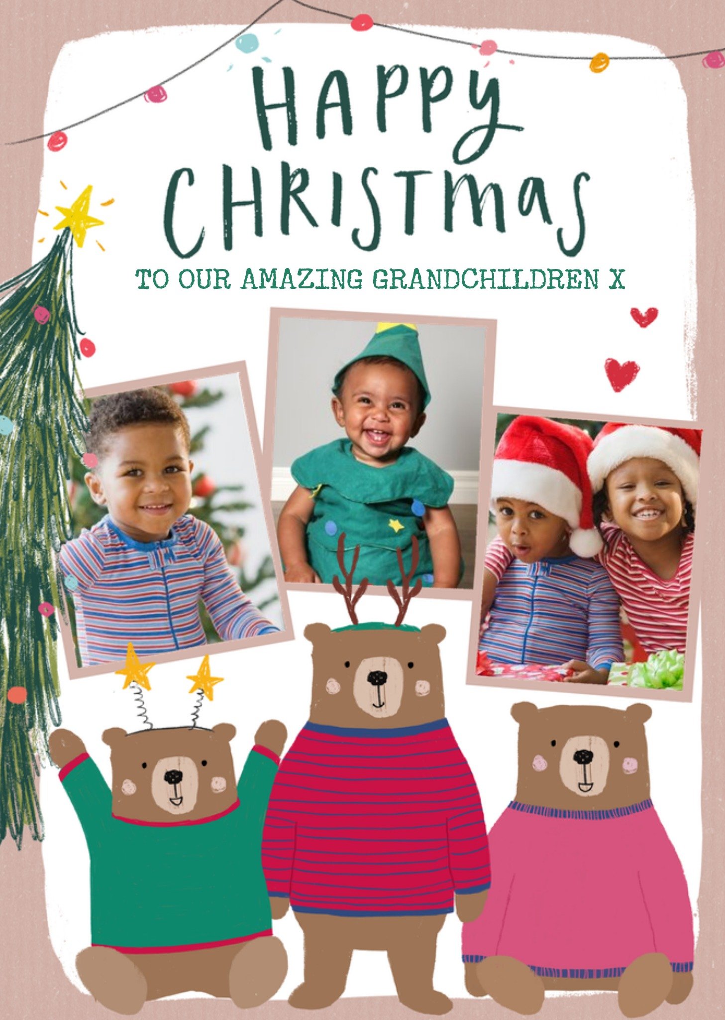 Moonpig 3 Bears Happy Christmas Multi Photo Upload Card