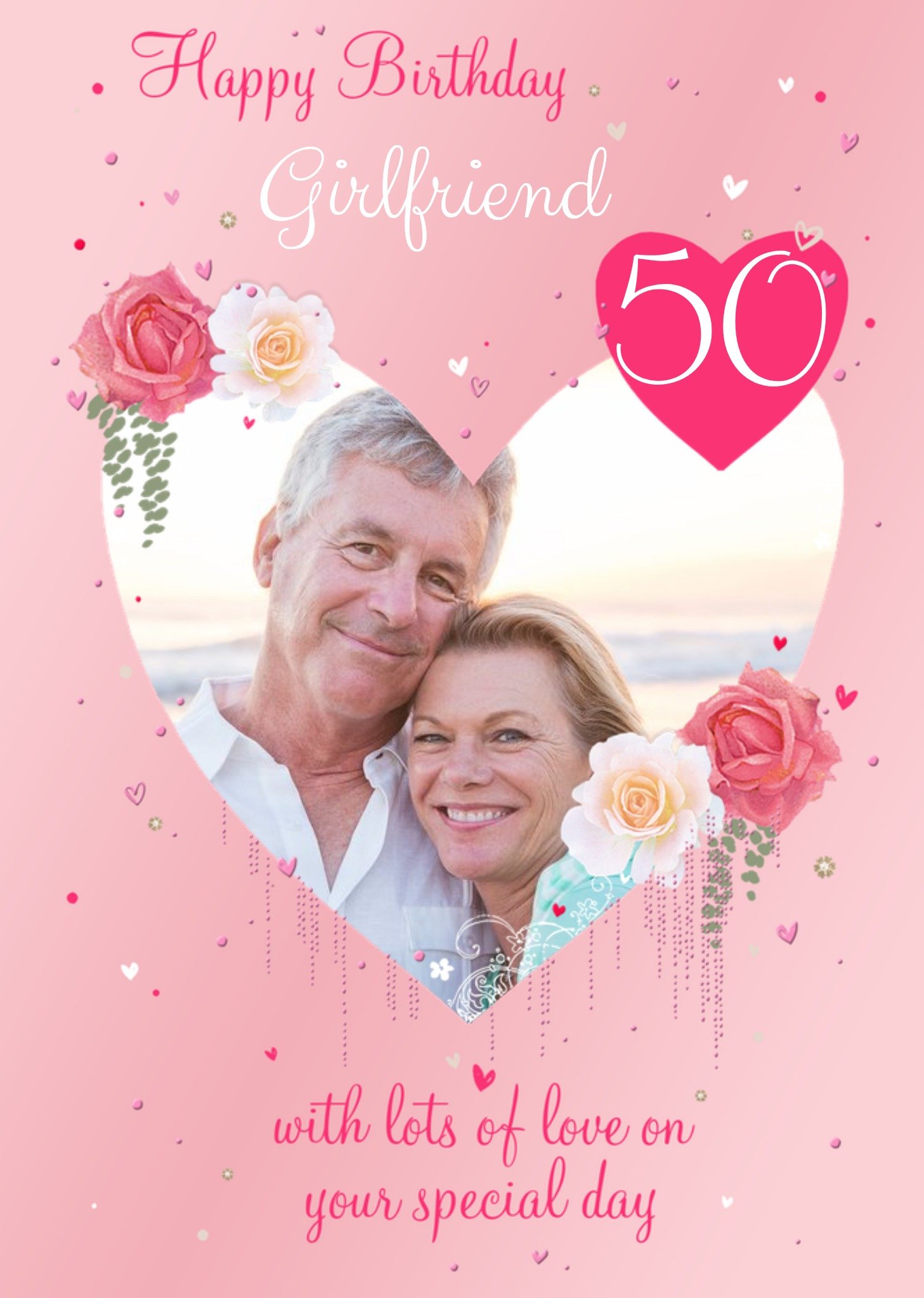 Moonpig Illustrated Rose Heart Frame Photo Upload Adult Card