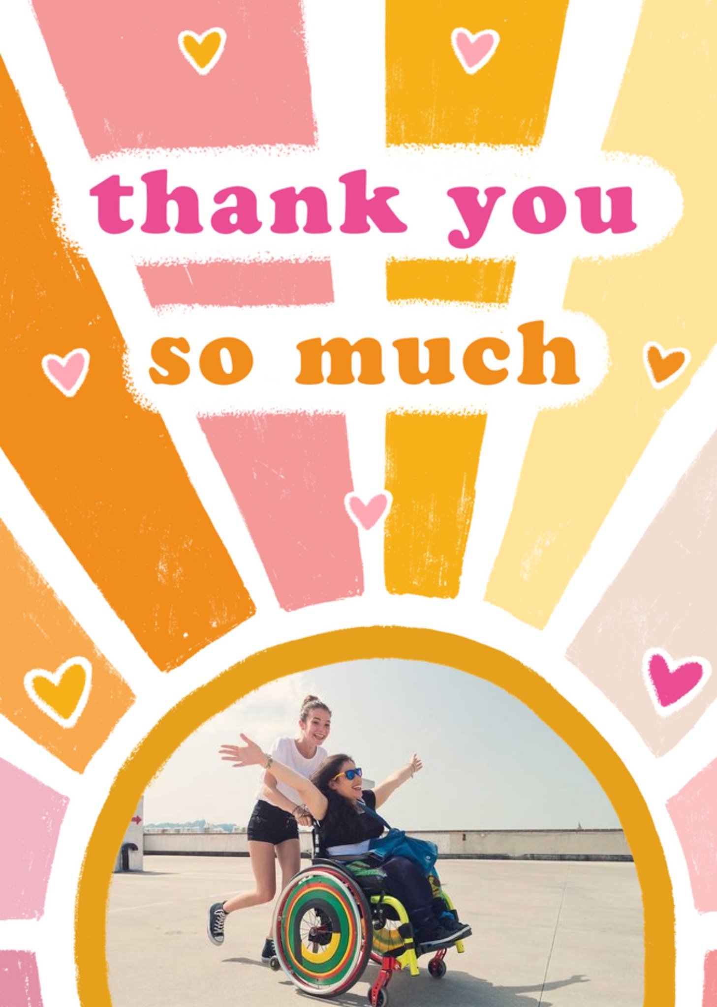 Moonpig Circular Photo Frame With A Colourful Sun Burst Thank You Photo Upload Card