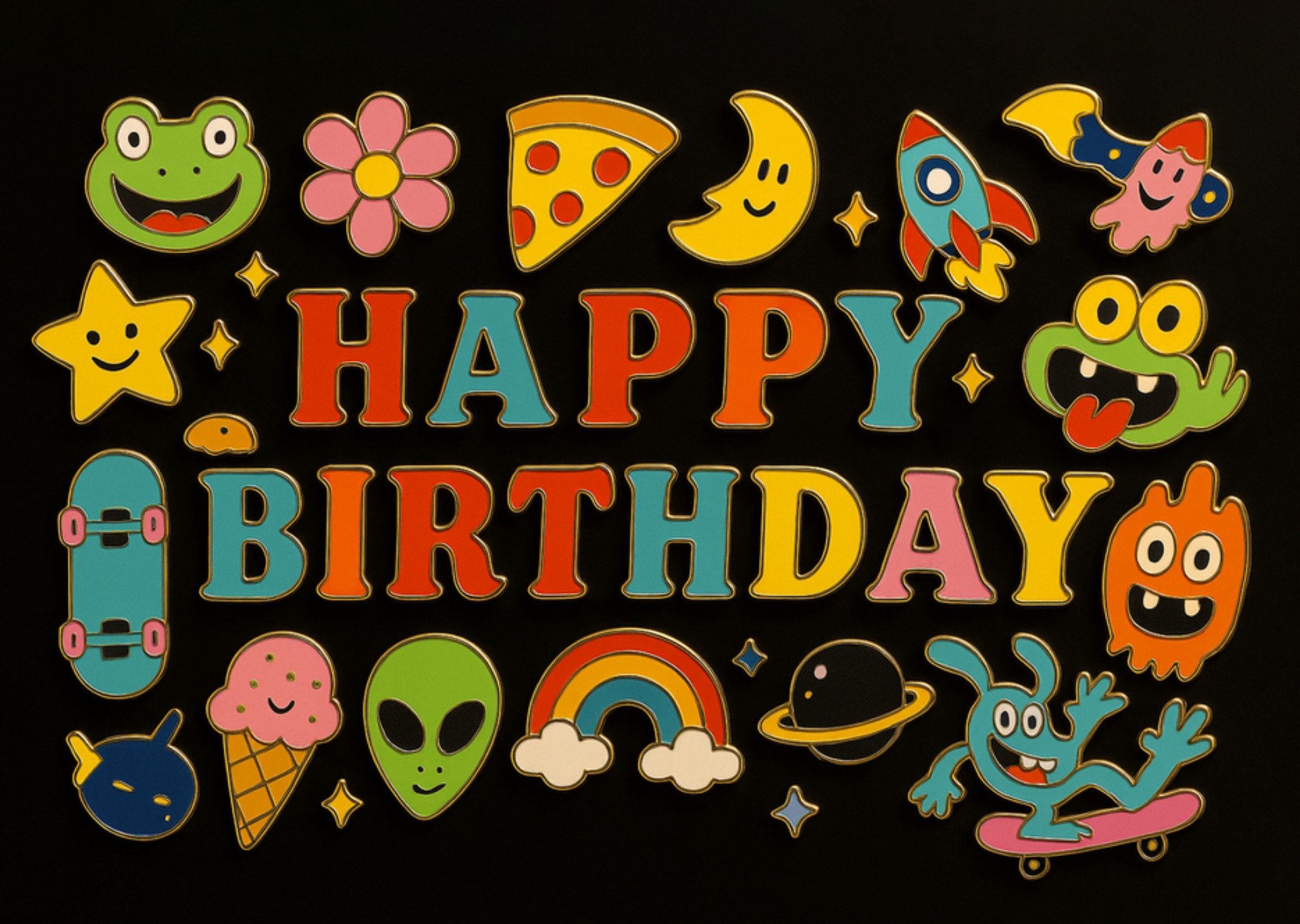 Moonpig Illustrated Enamel Pins Happy Birthday Card