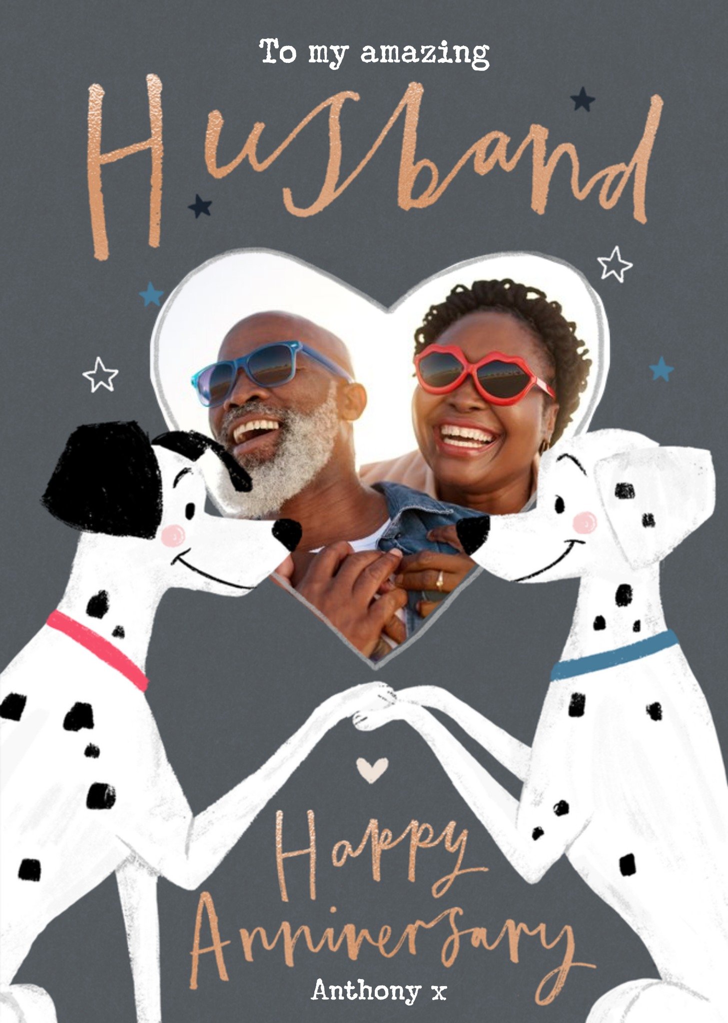 Disney 101 Dalmatians Photo Upload Anniversary Card For Husband