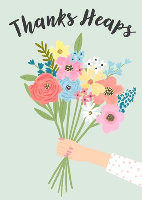 Illustration Of A Bunch Of Flowers On A Light Teal Background Thank You Card