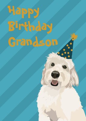 Cute Illustrated Dog Grandson Birthday Card