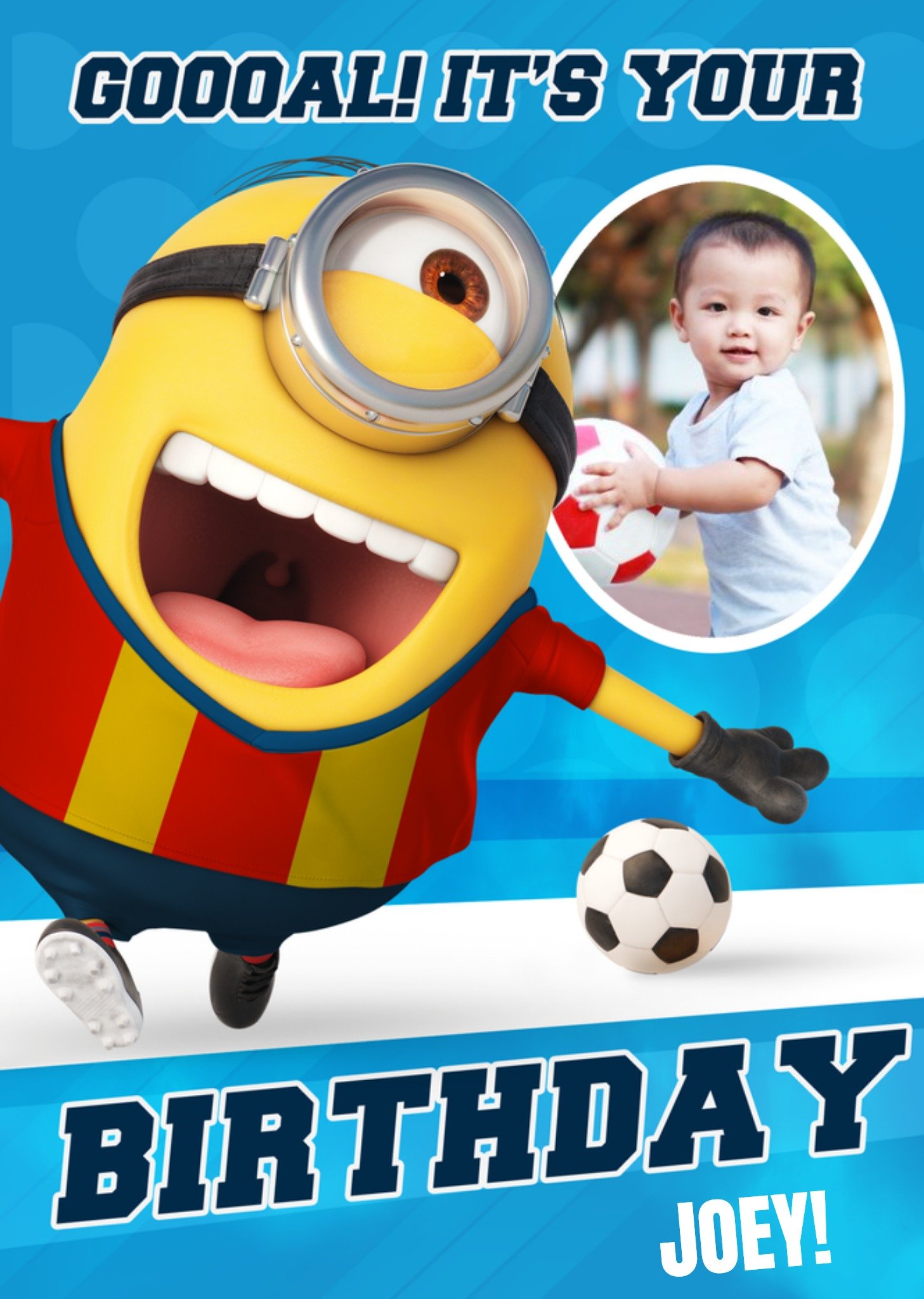 Despicable Me Kid's Birthday Cards - Minions - Football - Photo Upload Cards