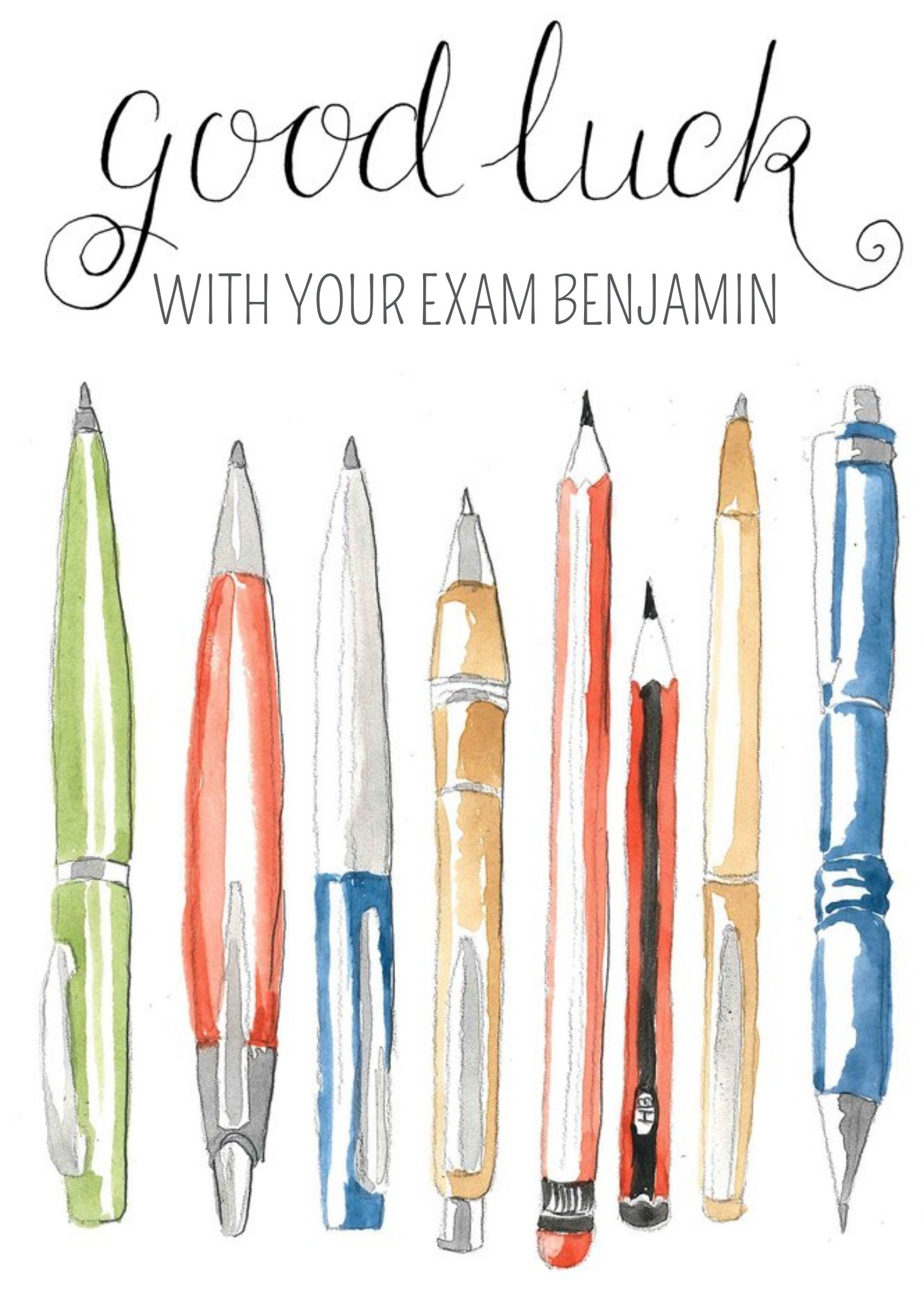 Moonpig Pens And Pencils Personalised Good Luck With Your Exam Card