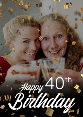 Happy Birthday Age Gold Confetti Photo Upload Card