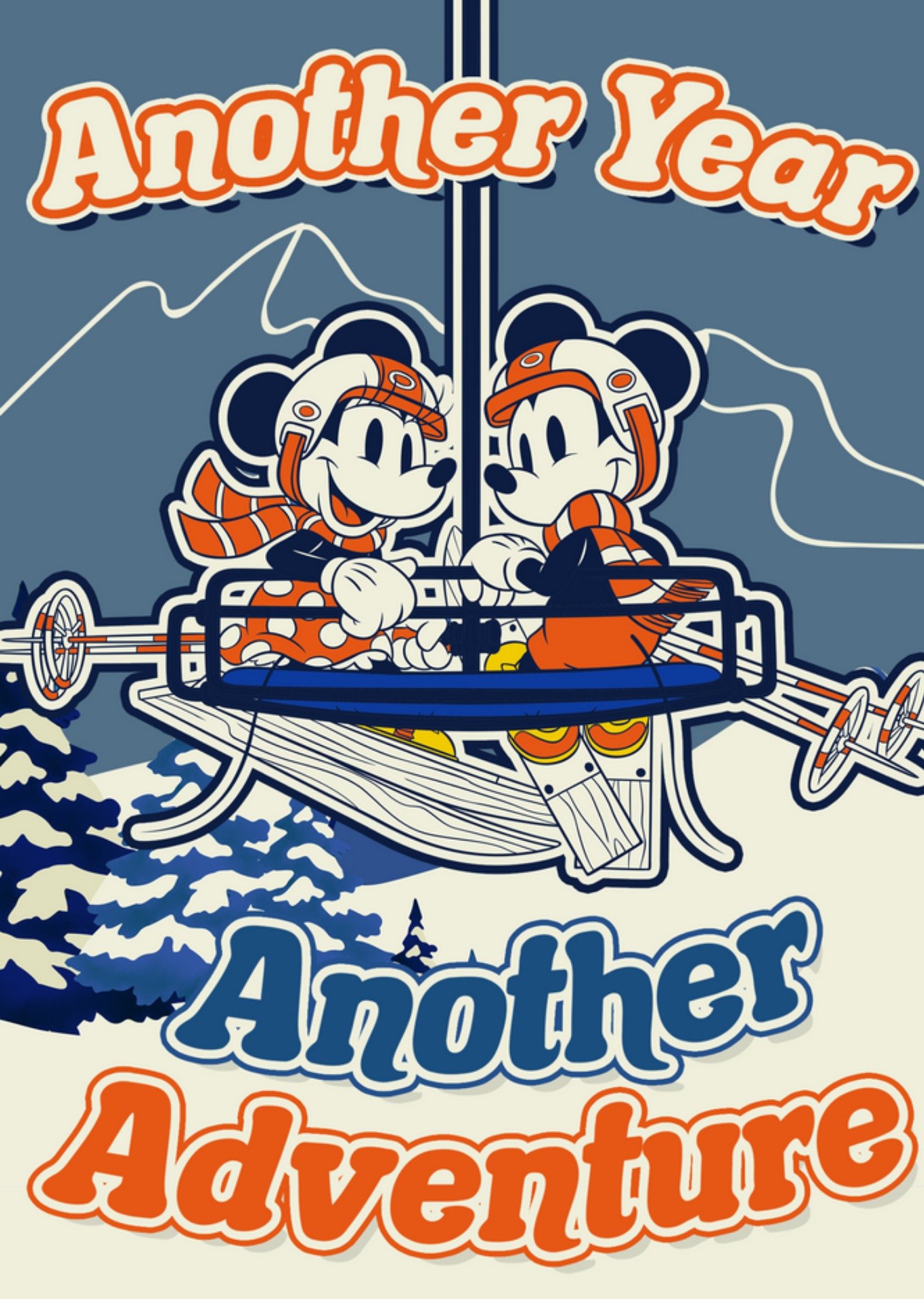 Retro Disney Mickey And Minnie Mouse Skiing Winter Adventure Card Ecard