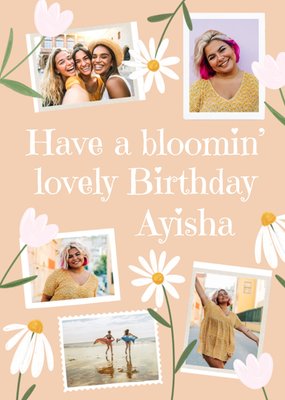 Blooming Lovely Hand Drawn Daisies Photo Upload Birthday Card