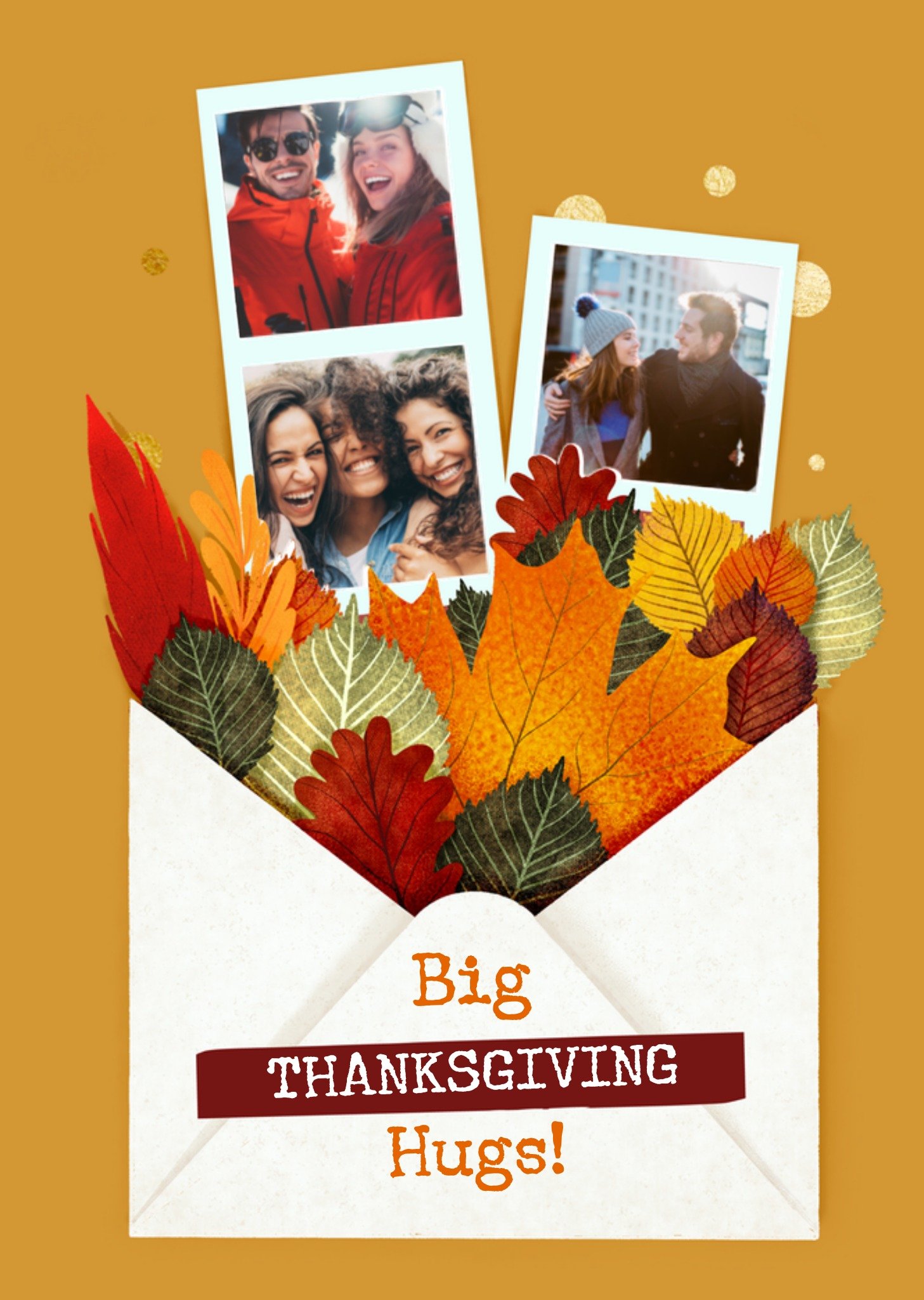 Moonpig Big Thanksgiving Hugs Illustrated Leaves In Envelope Photo Upload Thanksgiving Card