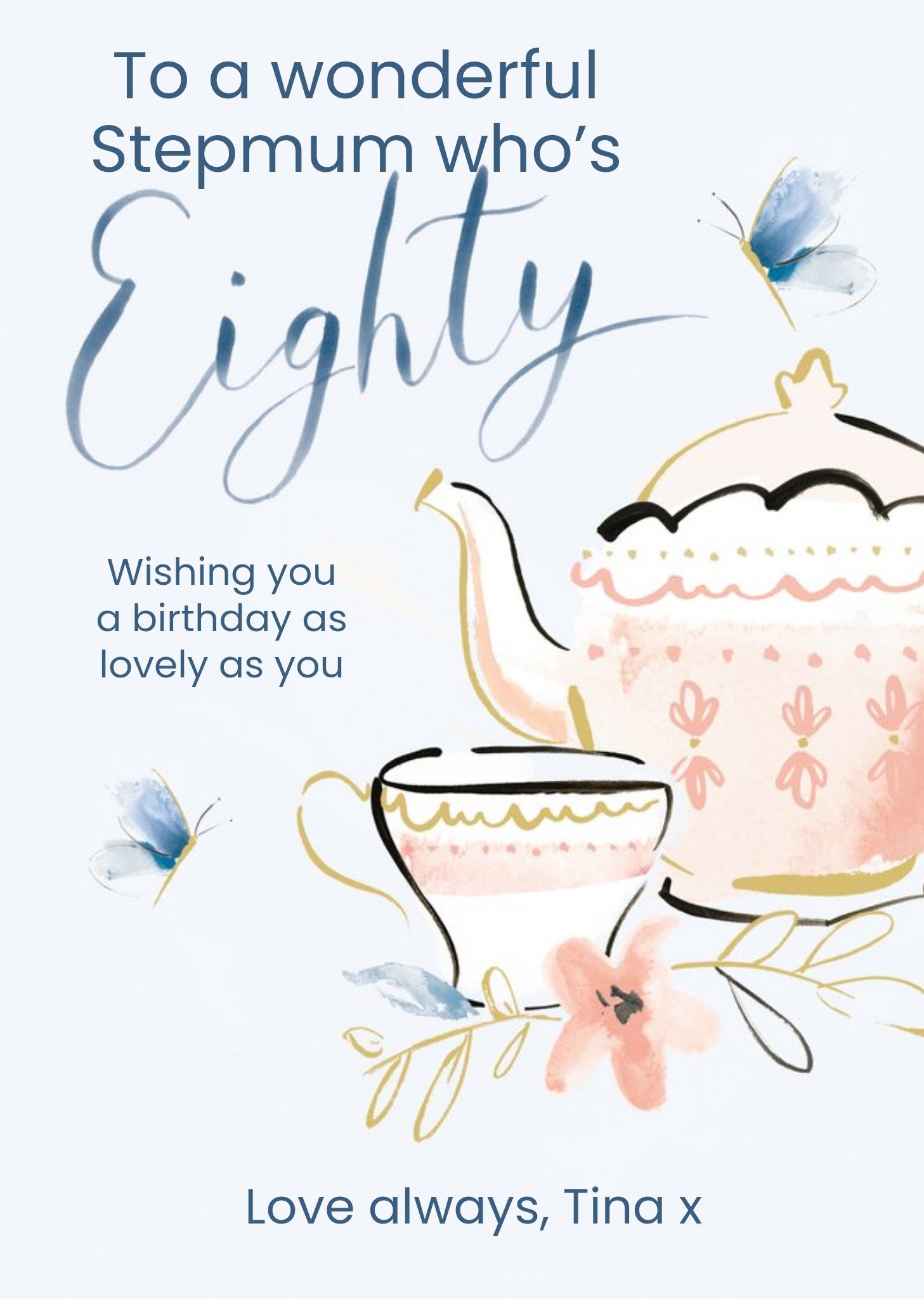 Moonpig Clintons Blue Tea Set 80th Birthday Card