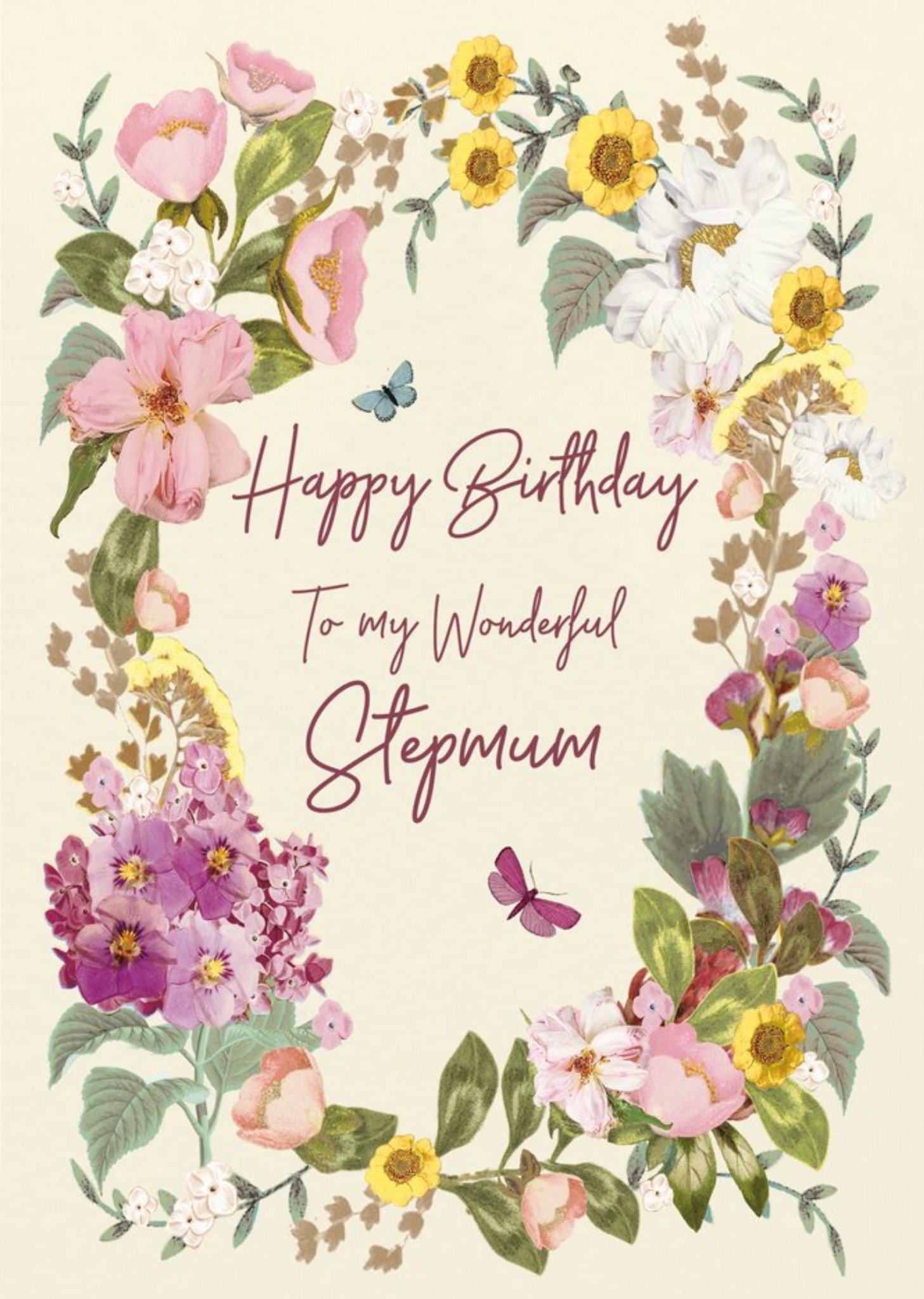 Moonpig Floral Illustrated Typographic Personalised Step Mum Birthday Card