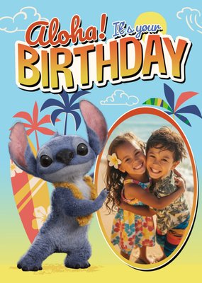 Disney Lilo And Stitch Beach Illustrated Photo Upload Birthday Card