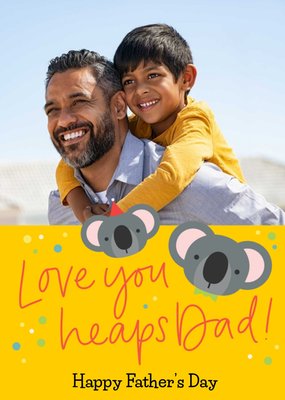 Illustration Of Two Koalas On A Vibrant Yellow Background Photo Upload Father's Day Card