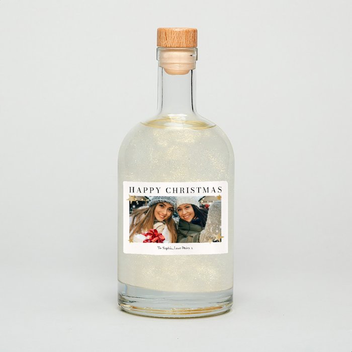 Personalised Happy Christmas Photo Upload Glitter Gin 50cl