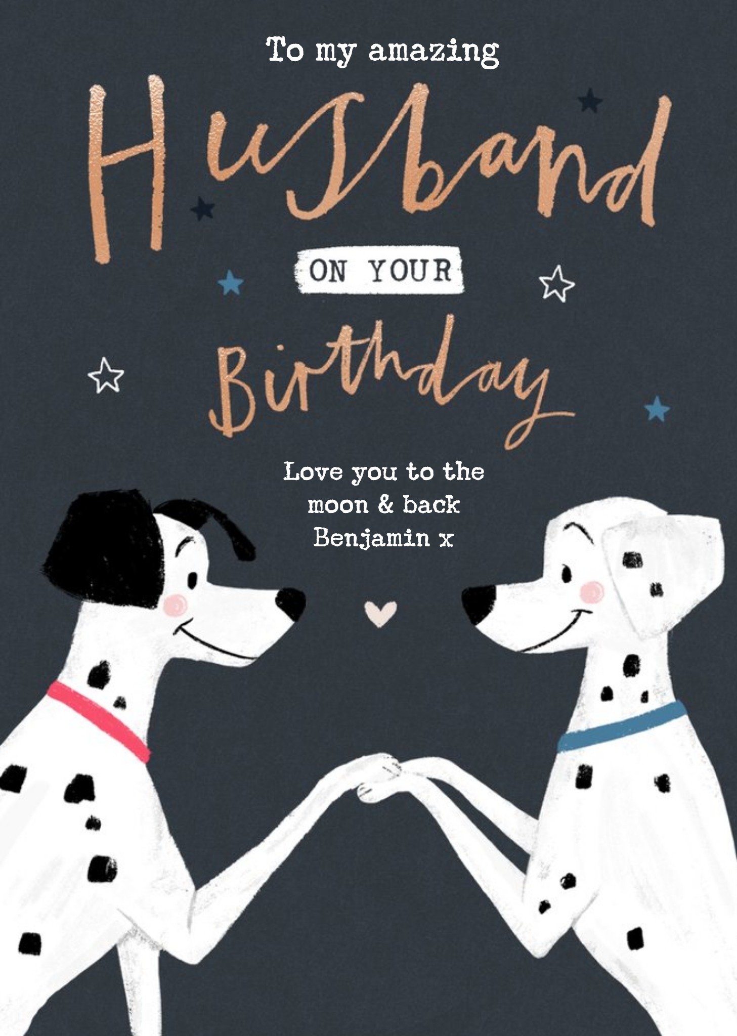 Disney 101 Dalmatians Husband Love You To The Moon & Back Birthday Card