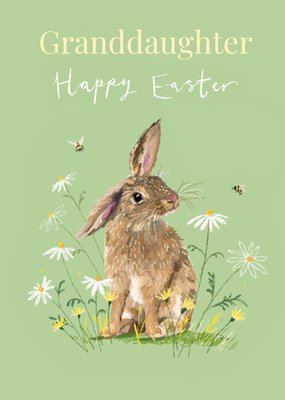Ling Design Granddaughter Happy Easter Watercolour Rabbit And Daisies Easter Card