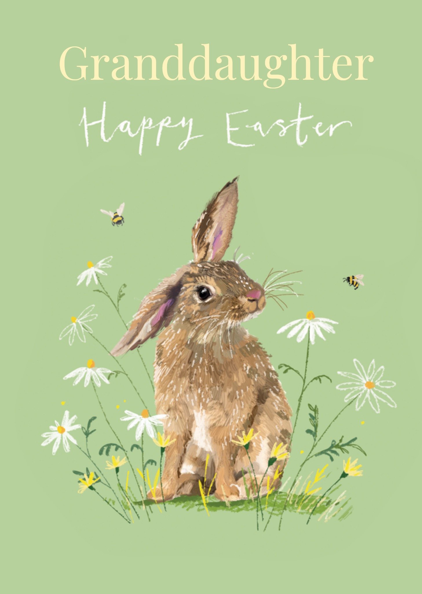 Ling Design Granddaughter Happy Easter Watercolour Rabbit And Daisies Easter Card, Large