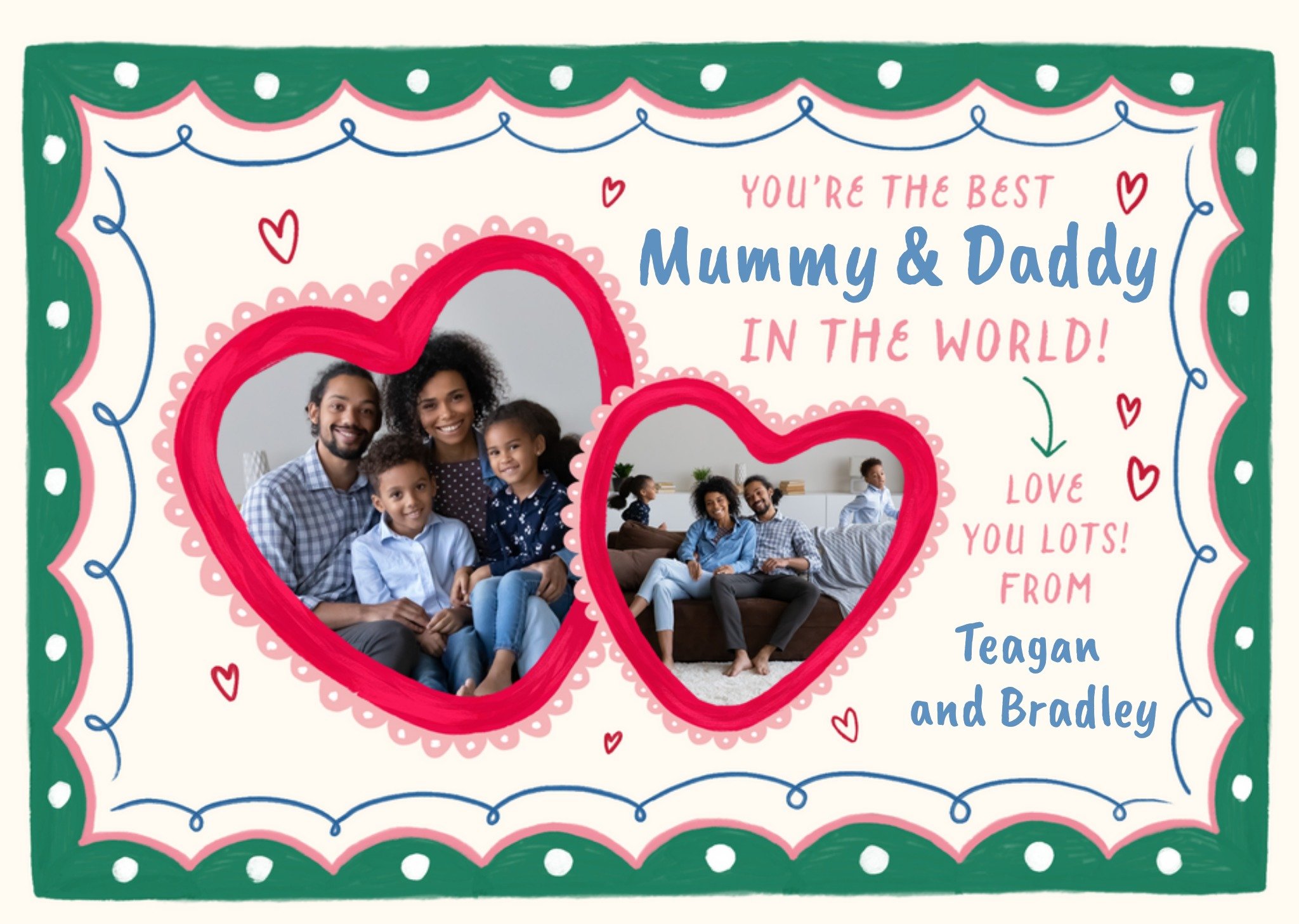 Moonpig Adoring You're The Best Mummy And Daddy In The World Hand Painted Valentine's Day Card, Larg