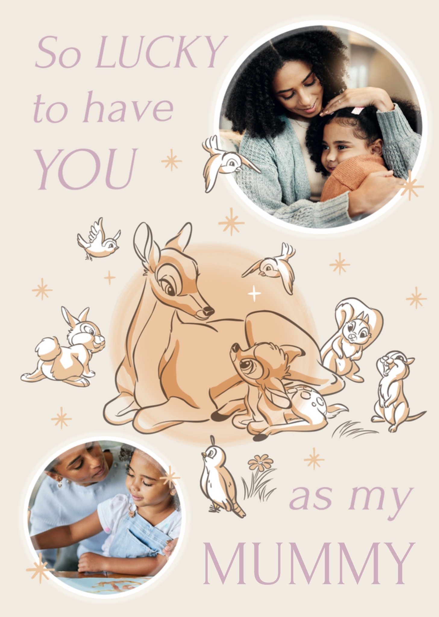 Disney Bambi So Lucky To Have You Photo Upload Birthday Card Mother's Day Card, Large