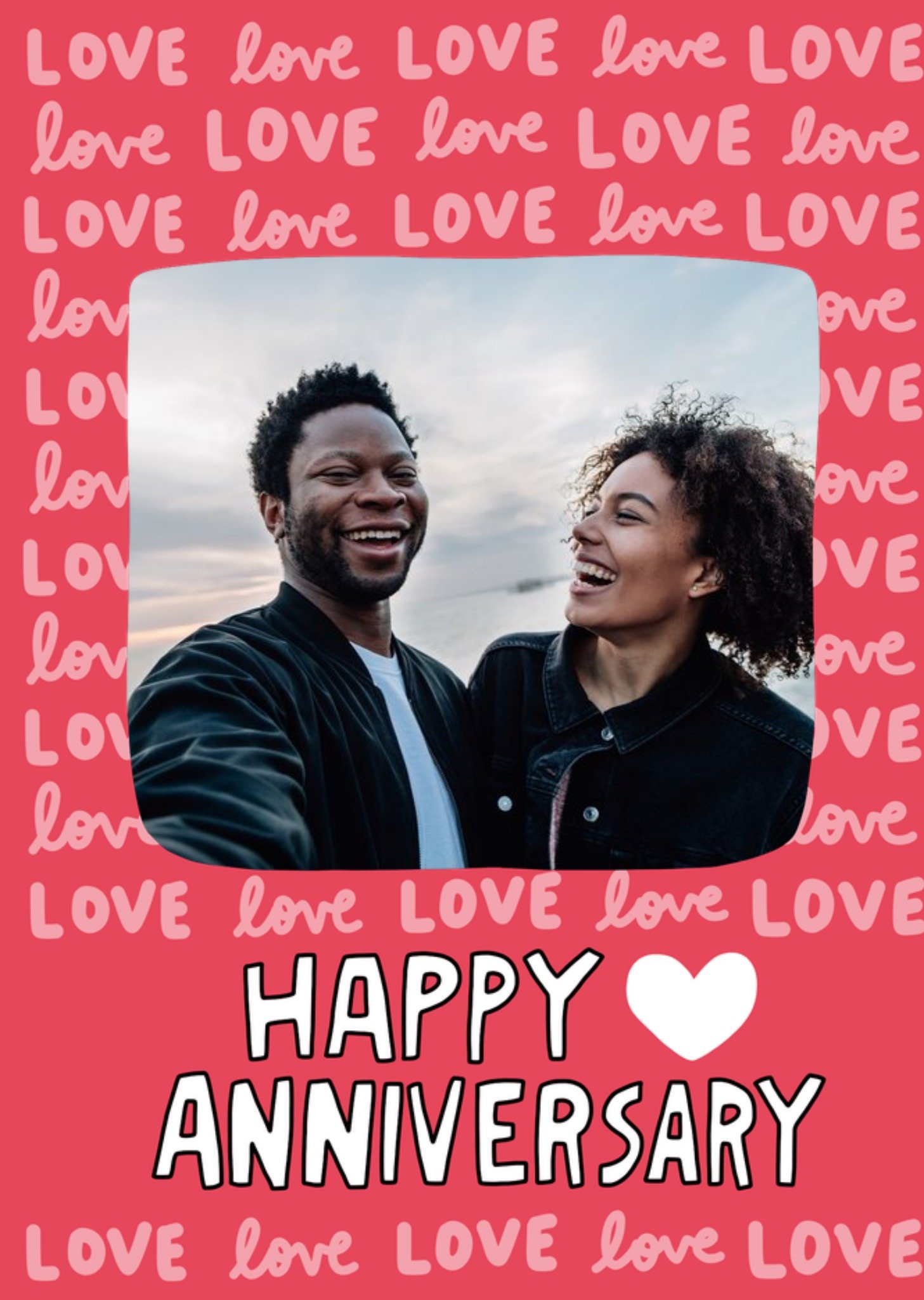 Moonpig Angela Chick - Bright Colourful Typographic Happy Anniversary Love Photo Upload Card