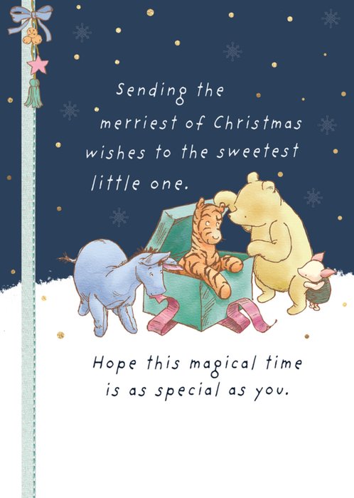 Disney Classic Winnie The Pooh Sending The Merriest Of Christmas Wishes To The Sweet Little One Illustrated Card