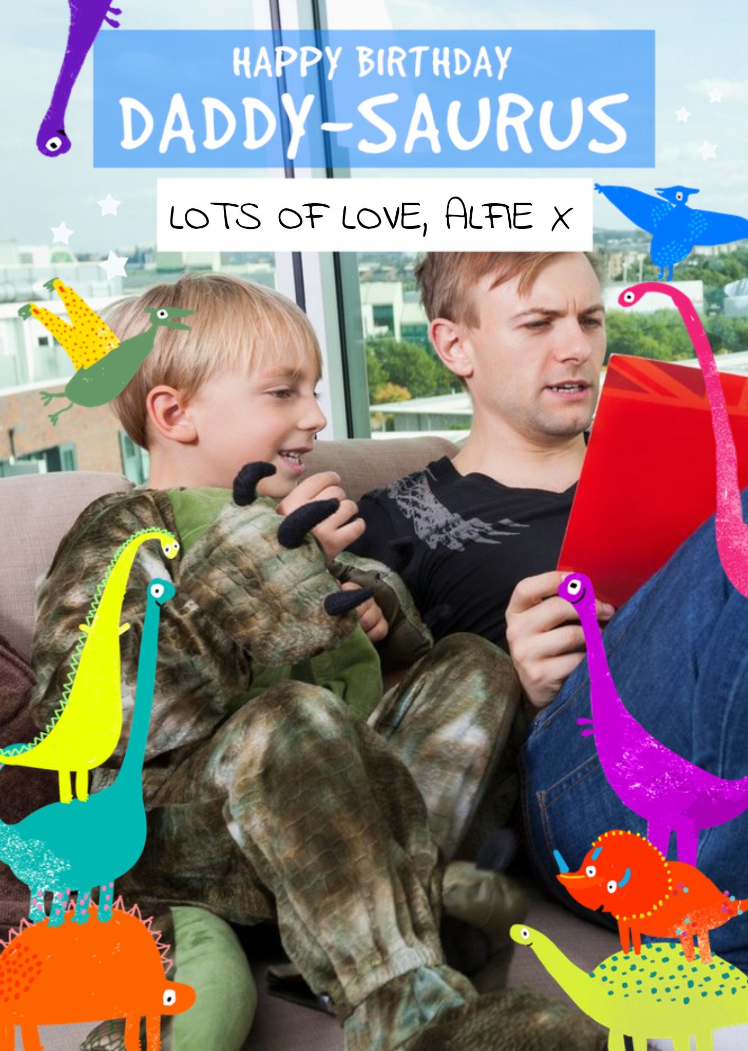 Moonpig Daddy-Saurus Personalised Photo Upload Happy Birthday Card For Dad