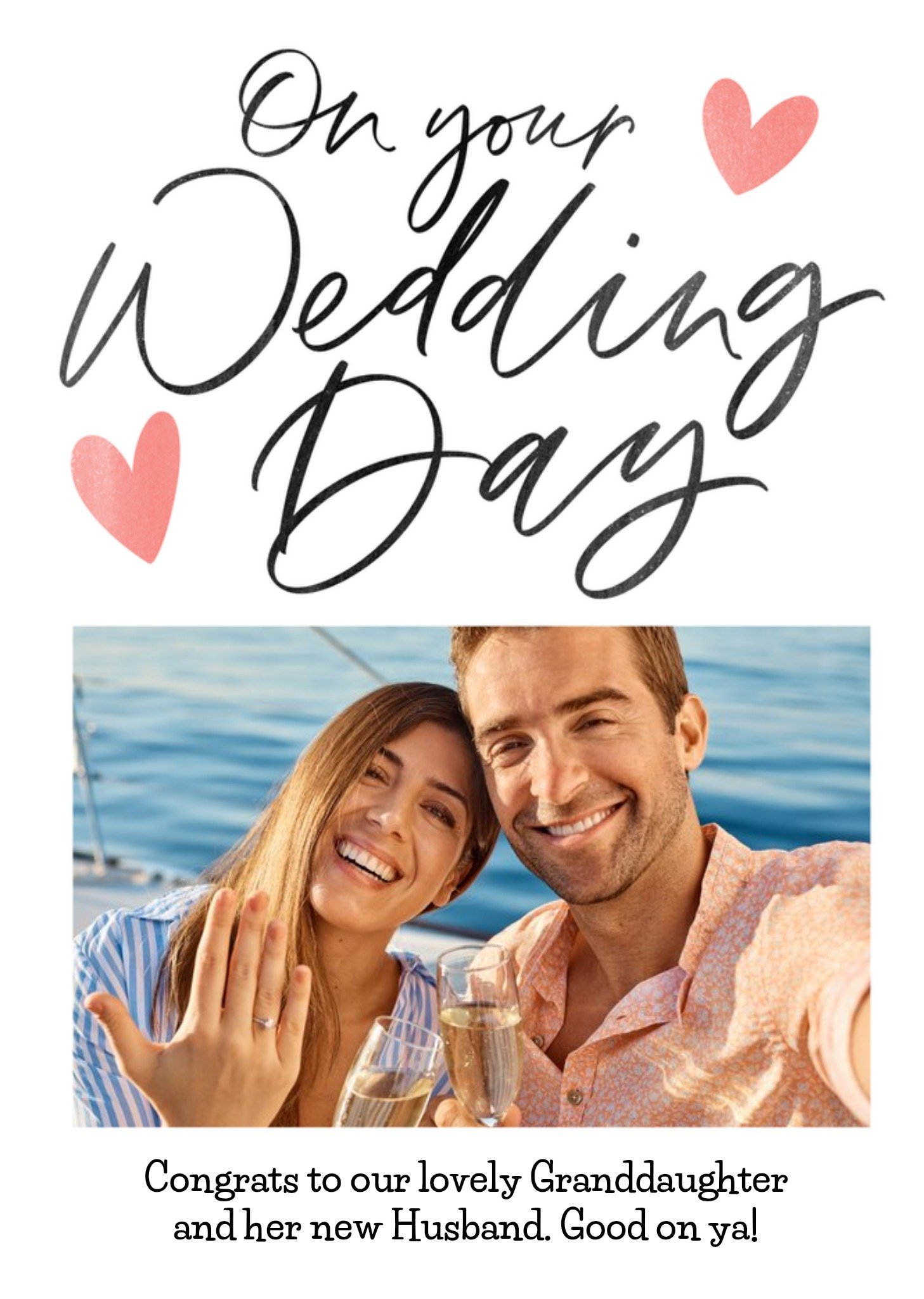 Moonpig Allure Typographic Calligraphy On Your Wedding Day Customisable Photo Upload Card