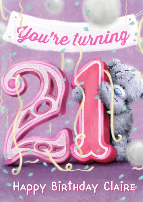 Tatty Teddy Balloons And Streamers Personalised Happy 21st Birthday Card